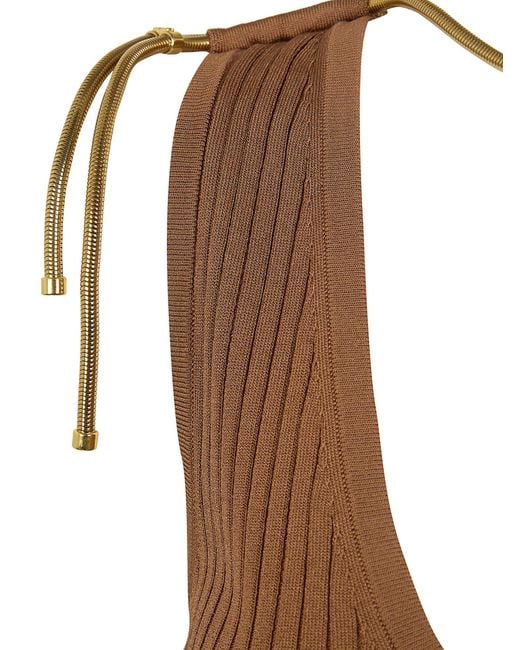 Elisabetta Franchi Brown Embellished Openwork Knitted Dress