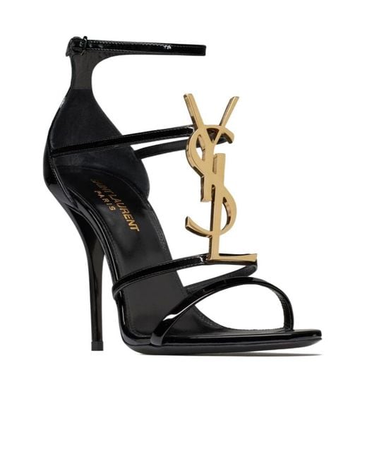 Saint Laurent Black Cassandre Logo Plaque Sandals