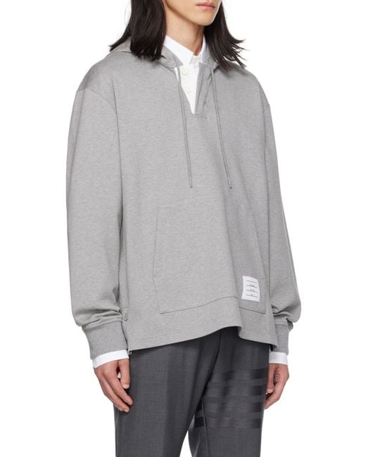 Thom Browne Gray Cotton Long-Sleeve Rugby Hoodie for men