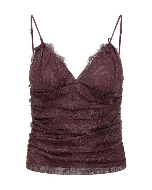 Pinko Red V-Neck Lace Ruched Top