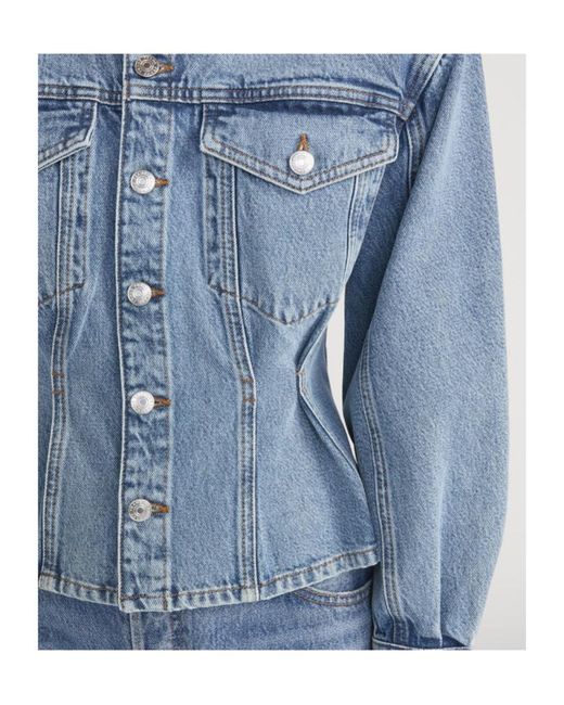 FRAME Blue Paneled Peplum Denim Jacket