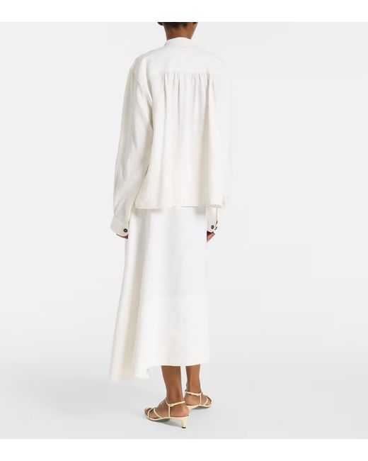 Jil Sander White Plissé Linen Blouse