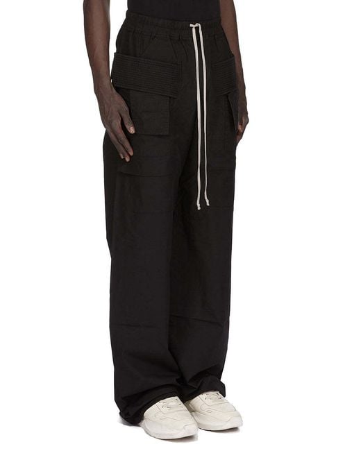 Rick Owens Black Drawstring Straight Trousers for men