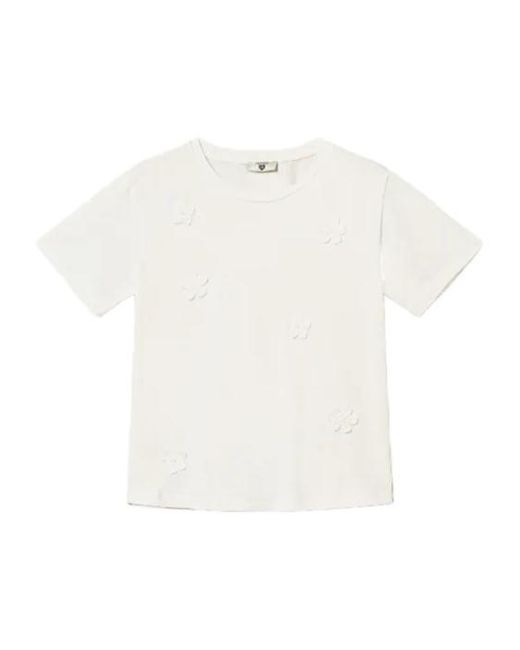 Twinset White Floral-Appliqué T-Shirt