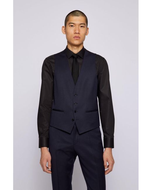 Boss Blue Single-Breasted V-Neck Waistcoat for men