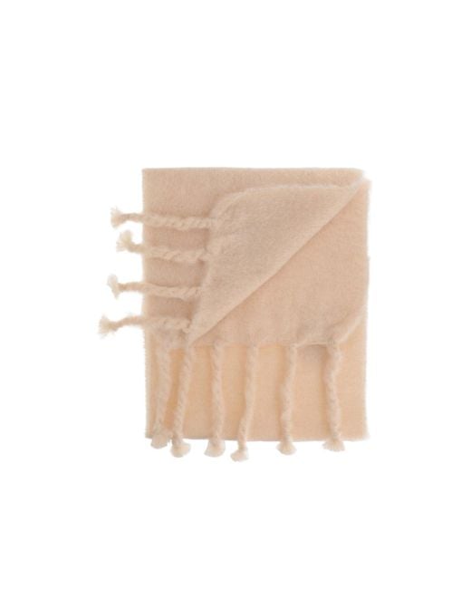 Jil Sander White Logo Patch Fringed Scarf