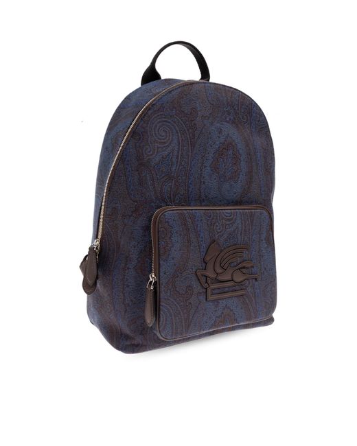 Etro Blue Essential Paisley-Patterned Zipped Backpack for men
