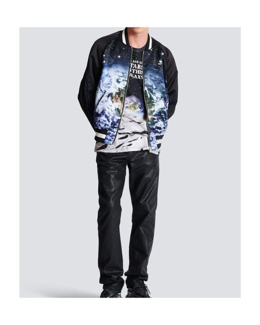 Balmain Blue Printed Bomber Jacket for men