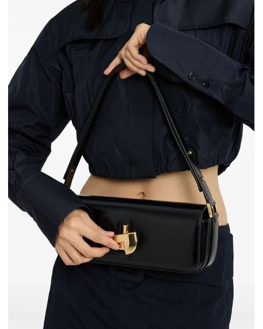 Patou Black Le Lock Leather Shoulder Bag