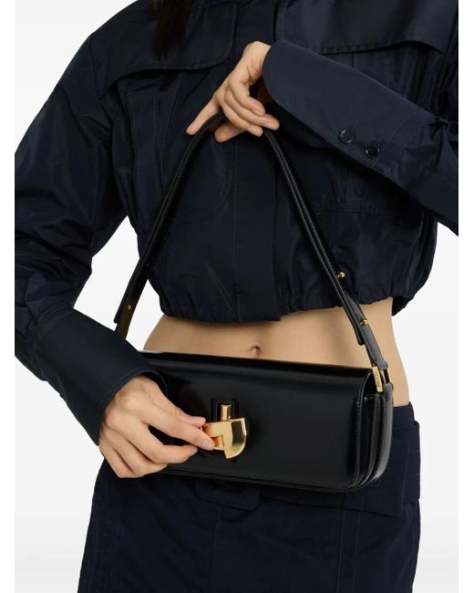 Patou Black Le Lock Leather Shoulder Bag
