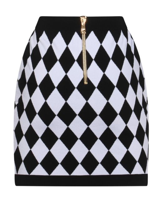 Balmain Black Diamond Pattern Knit Mini Skirt