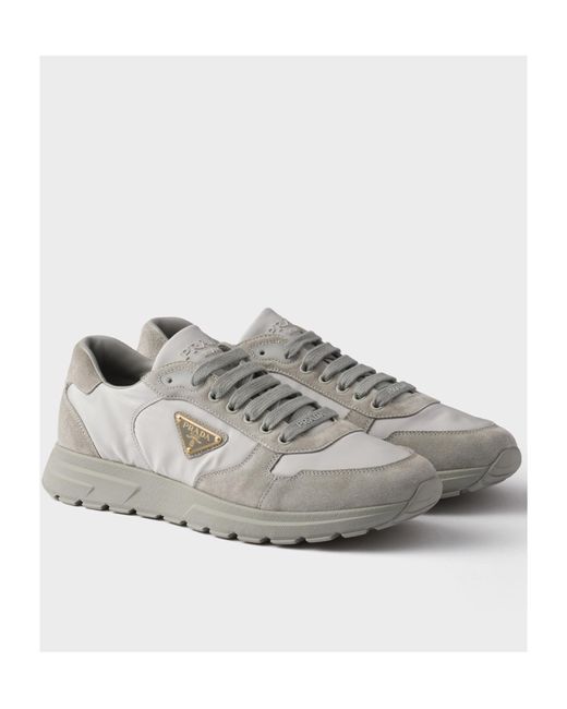 Prada Gray Triangle-Logo Lace-Up Sneakers for men