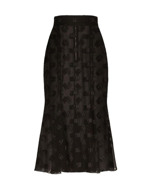 Dolce & Gabbana Black All-Over Dg Logo High Waist Godet Skirt