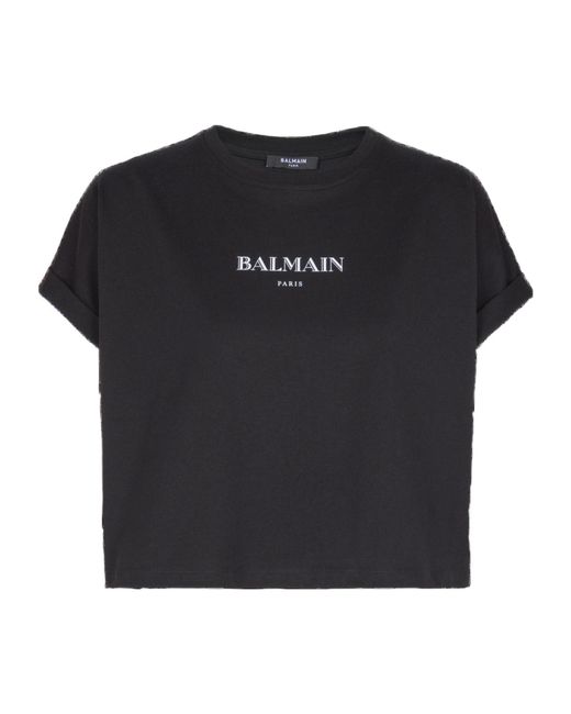 Balmain Black Logo Printed Cropped T-Shirt