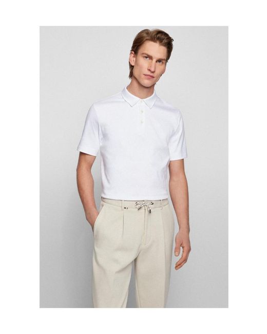 Boss White Boss Button Detailed Slim Fit Polo Shirt for men