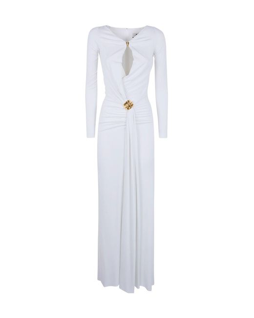 Elisabetta Franchi White Tone Hardware Maxi Dress