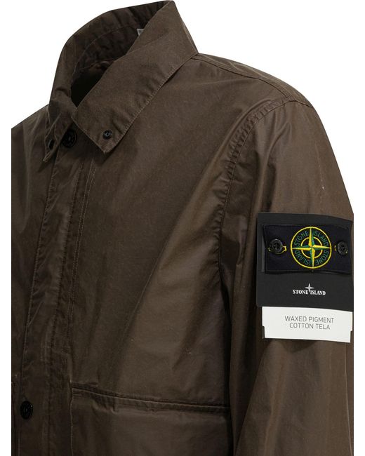 Stone Island Green Logo Patch Buttoned Jacket for men