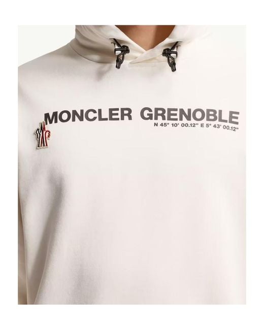 Moncler White Grenoble Logo Printed Long-Sleeved Hoodie for men