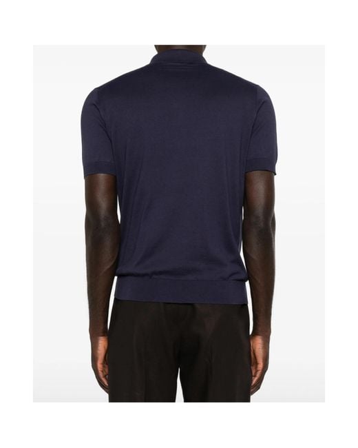 Zegna Blue Fine Knit Polo Shirt for men