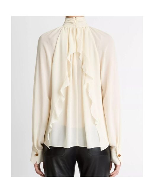 Vince White Draped High-Collar Blouse