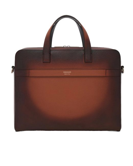 Ferragamo Brown Gancini Briefcase for men
