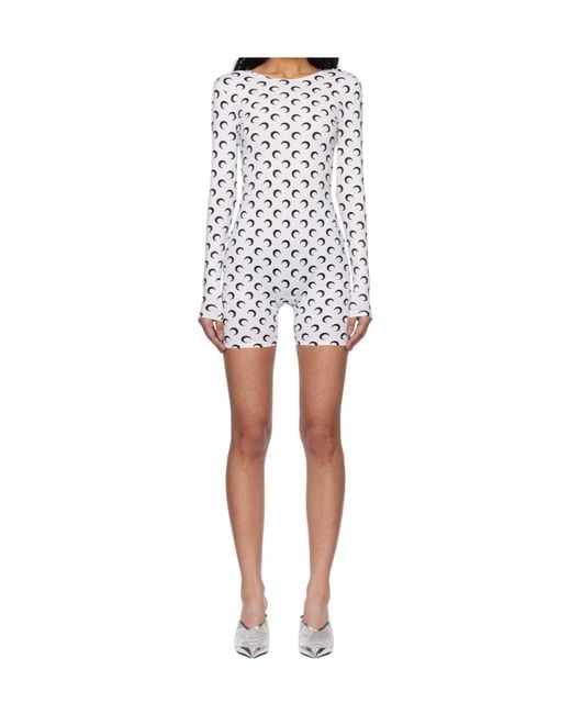 MARINE SERRE White Long-Sleeved Jumpsuit