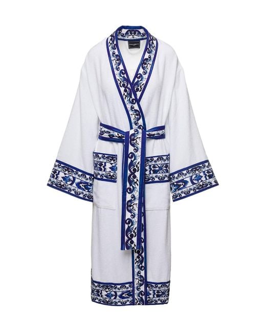 Dolce & Gabbana Blue Terry Belted Bathrobe for men