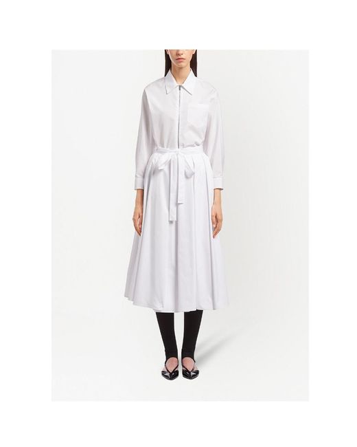 Prada White Girded Waist Pleated Skirt