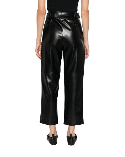 Twinset Gray Faux-Leather Casual Trousers With Belt