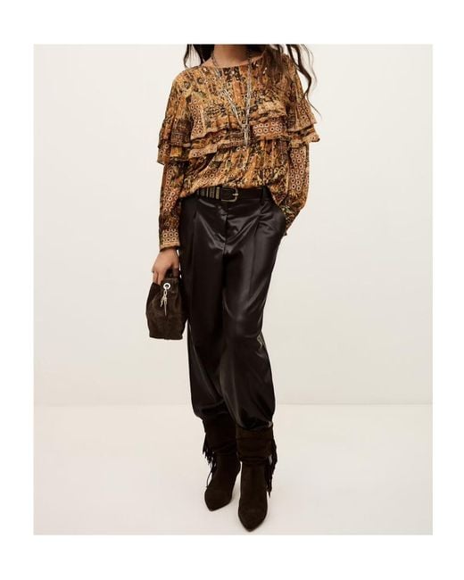 Ba&sh Brown Pixie Ruffled Printed Top
