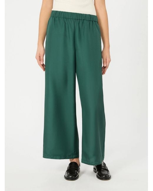Weekend by Maxmara Green Silk Wide-Leg Trousers