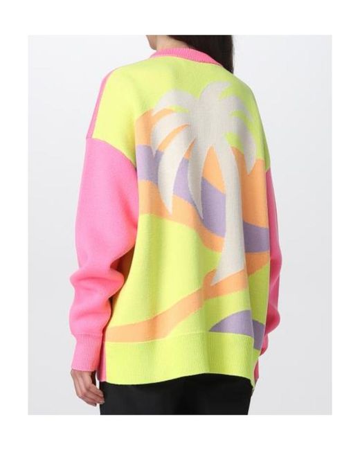 Palm Angels Pink Palm Tree Intarsia Crewneck Jumper