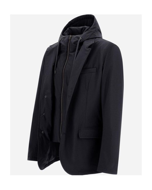 Herno Blue Hooded Three-Button Jacket for men