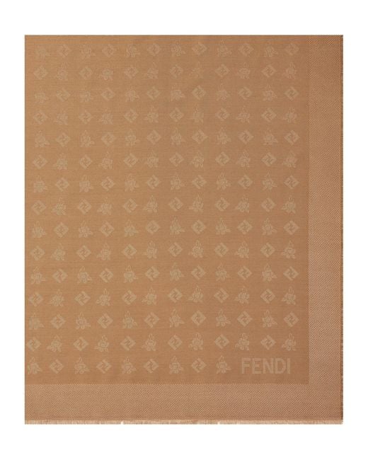 Fendi Natural Ff Jacquard Frayed-Edge Scarf