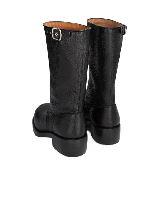 Dries Van Noten Black Leather Biker Boots