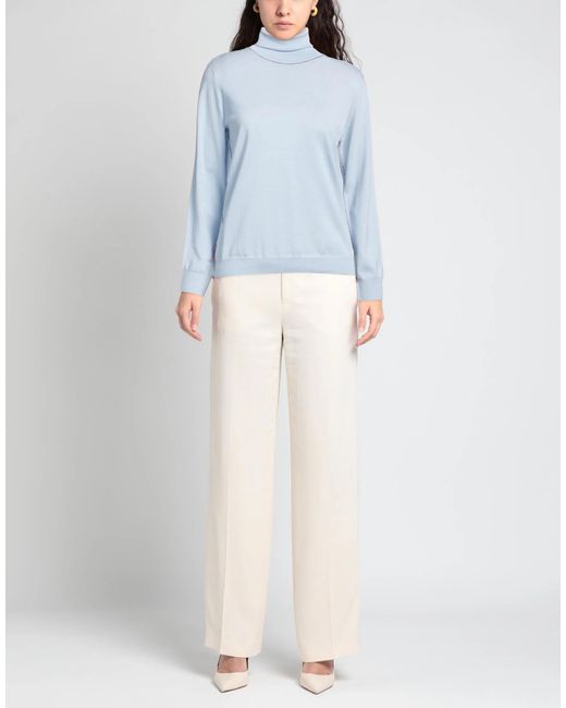 Maison Margiela Blue Solid Color Wool Turtleneck Knit Sweater