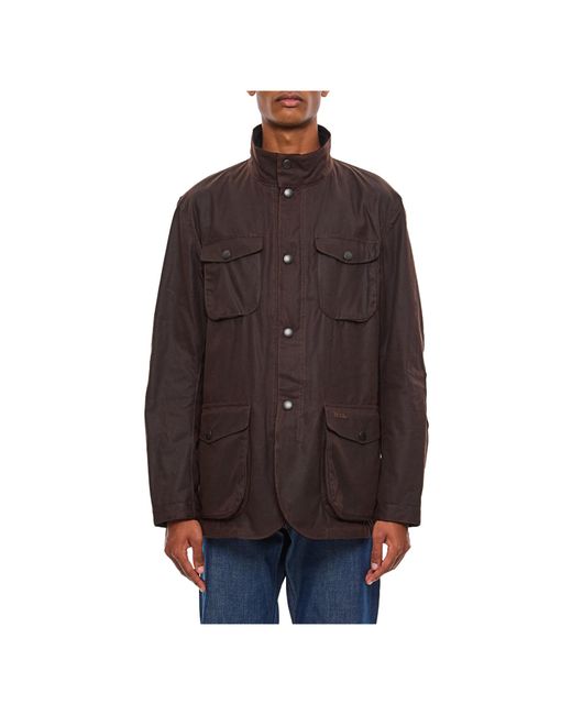 Barbour Brown Logo Embroidered High-Neck Jacket for men