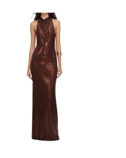 Self-Portrait Brown Sequined Cowl-Neck Dress