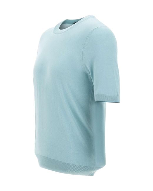 Gran Sasso Blue Short-Sleeve Crew Knitted Sweater for men