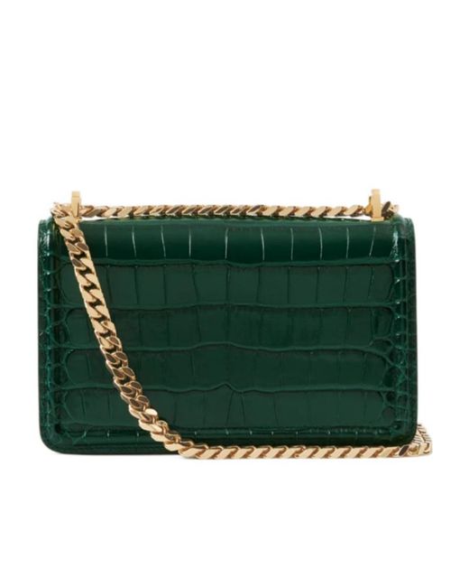 Burberry Green Mini Tb Crocodile-Effect Crossbody Bag