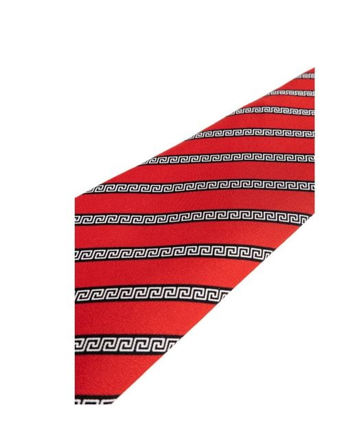 Versace Red Printed Silk Twill Tie for men