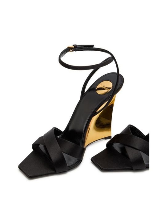 Saint Laurent Black Lucienne 110 Crepe Satin Wedge Sandals