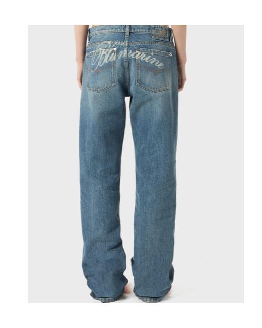 Blumarine Blue Logo Printed Straight-Leg Jeans
