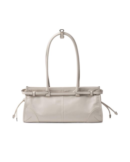 Prada White Triangle-Logo Tote Bag