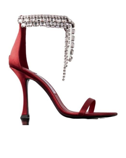 Jimmy Choo Red Crystal-Embellished Satin Sandals