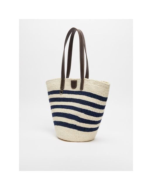 Weekend by Maxmara Blue Large Striped Tote Bag