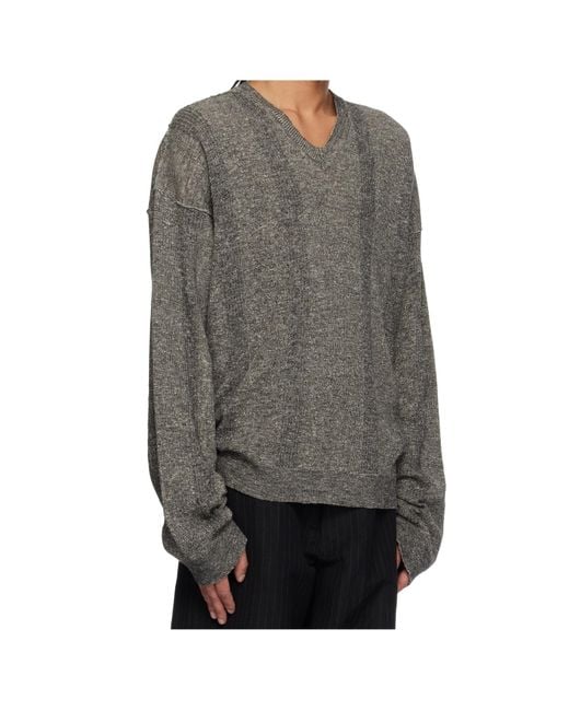 Maison Margiela Gray V-Neck Sweater for men