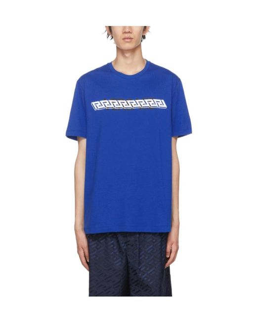 Versace Blue La Greca Print T-Shirt for men