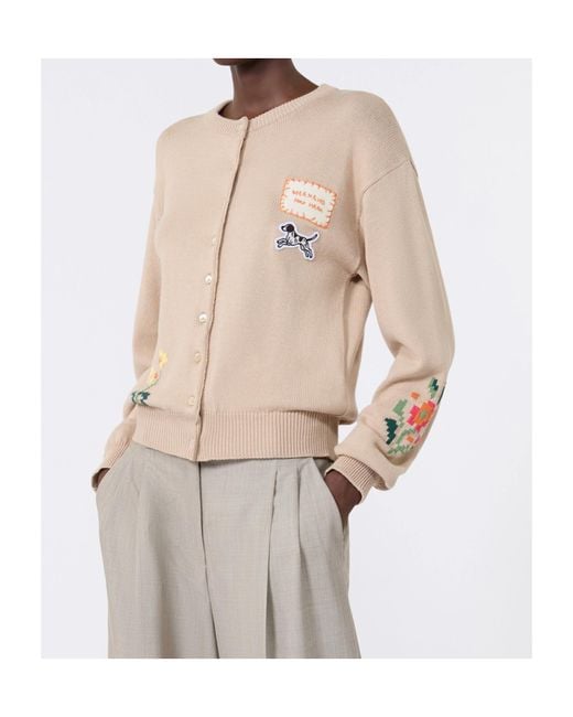 Weekend by Maxmara Natural Floral-Intarsia Embroidered Cardigan