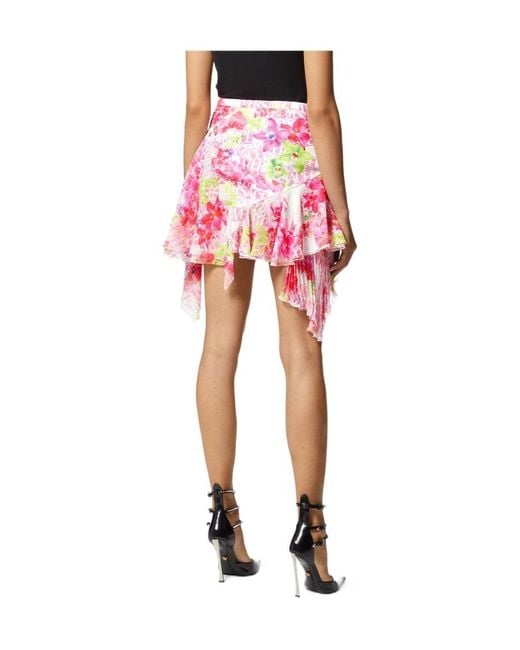 Versace Pink Asymmetric Ruffled Printed Silk-Crepe And Georgette Skirt
